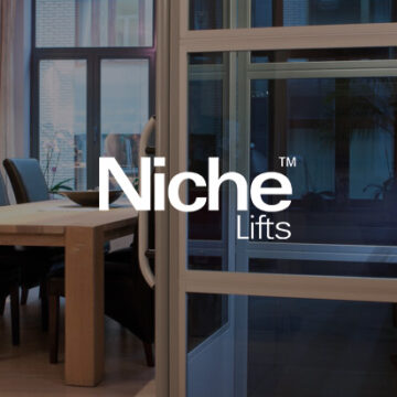 Niche lifts logo overlayed onto a working home platform lift