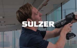 Sulzer logo overlayed onto someone using a dispenser