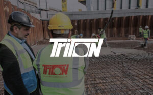 Triton logo overlayed onto two Triton engineers working on-site